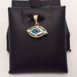 14k solid  yellow real Gold EVIL  BLUE EYE pendant .6gr